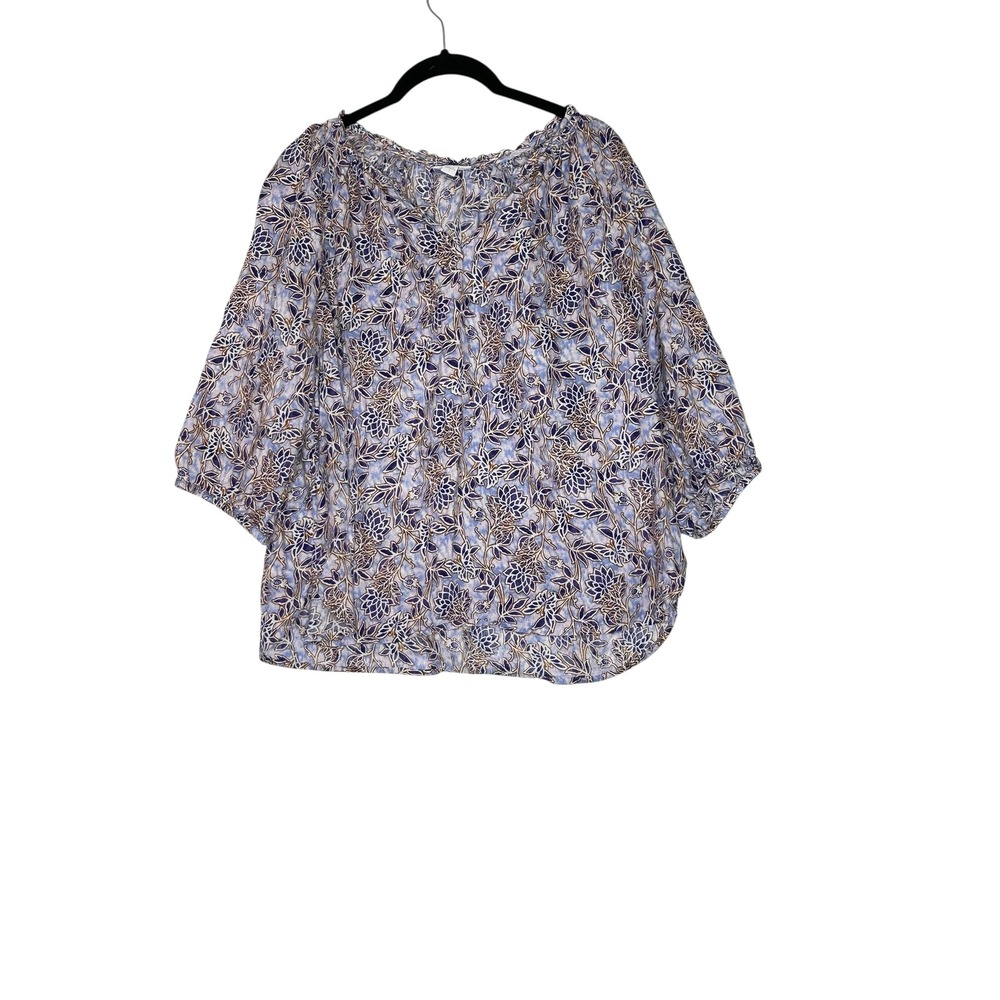 J Jill Love Linen Womens Top Shirt Small  Floral Boho Romantic Beachy Purple‎